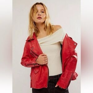 Free People Jealousy Red Leather Women's Jacket